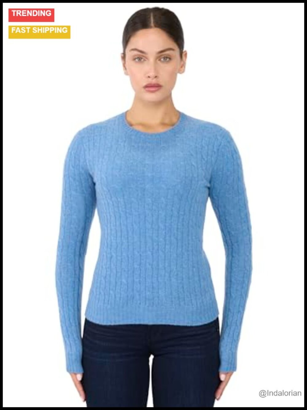 100% Cashmere Cable-Knit Crew Neck Long Sleeve Pullover Sweater